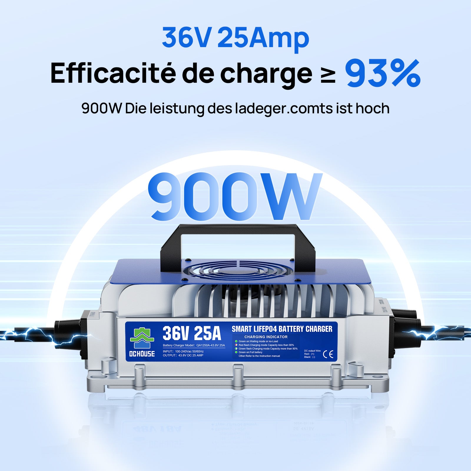 36V 25A Chargeur portable AC-DC LiFePO4