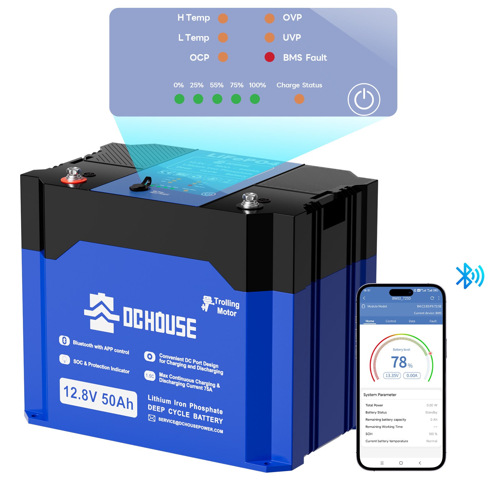 Batterie au lithium LiFePO4 Bluetooth portable 12V 50Ah 2.1