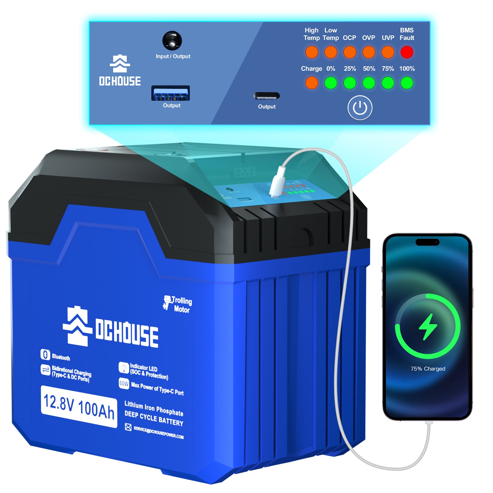 12V 100Ah 3.0 Portable avec Bluetooth & Protection Basse Température