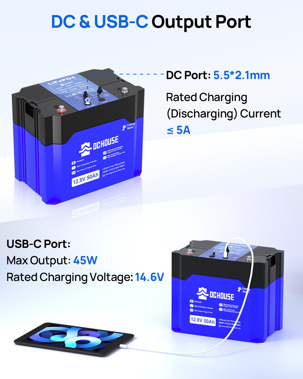 Batterie au lithium LiFePO4 Bluetooth portable 12V 50Ah 2.0
