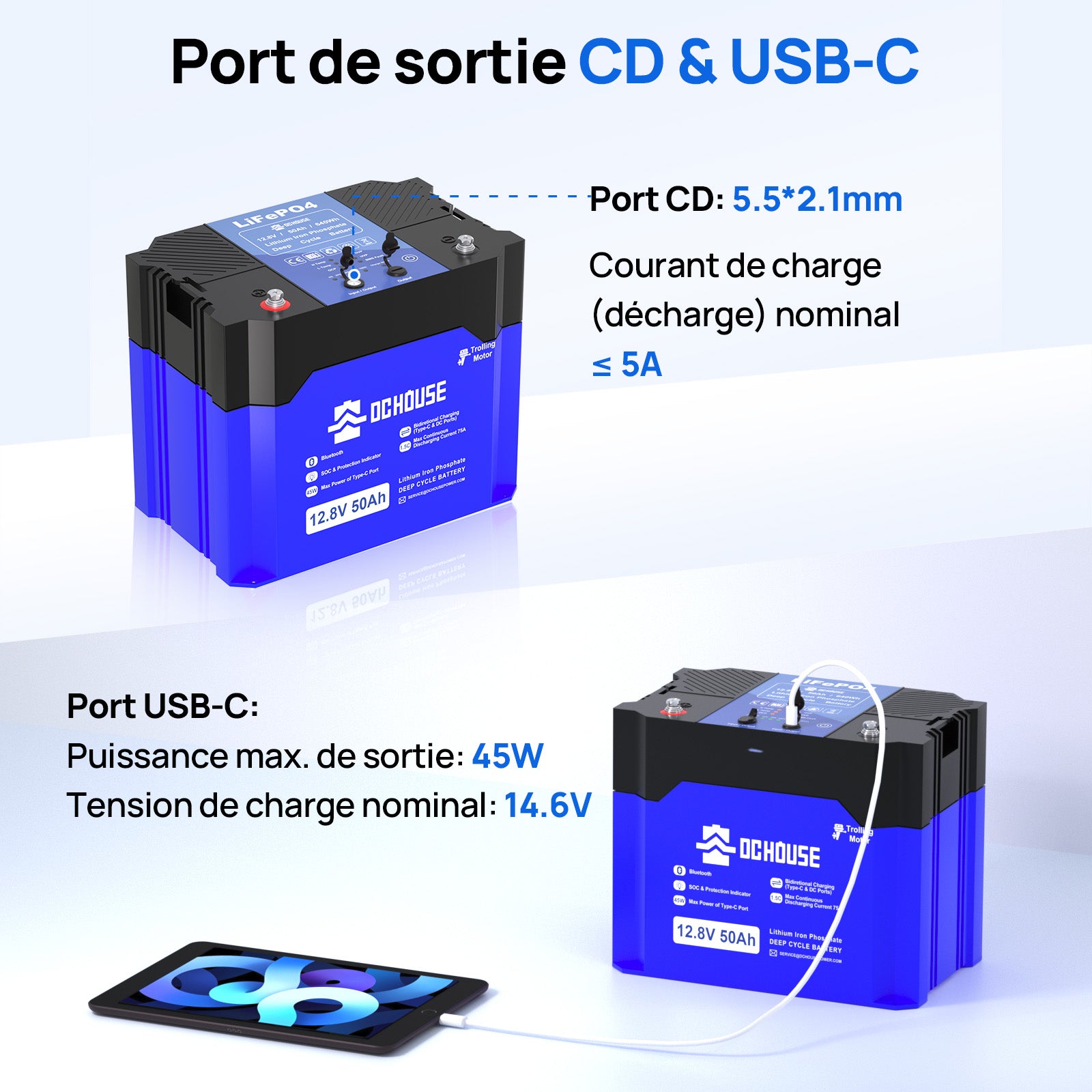 Batterie au lithium LiFePO4 Bluetooth portable 12V 50Ah 2.0