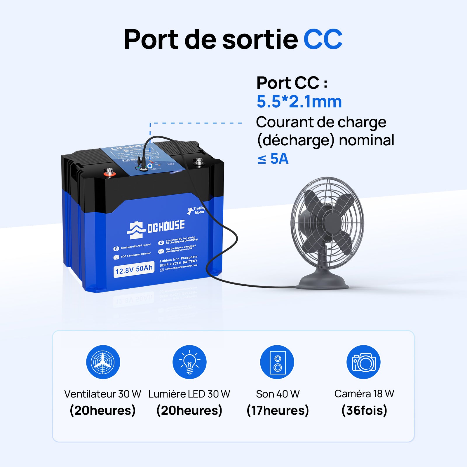 Batterie au lithium LiFePO4 Bluetooth portable 12V 50Ah 2.1