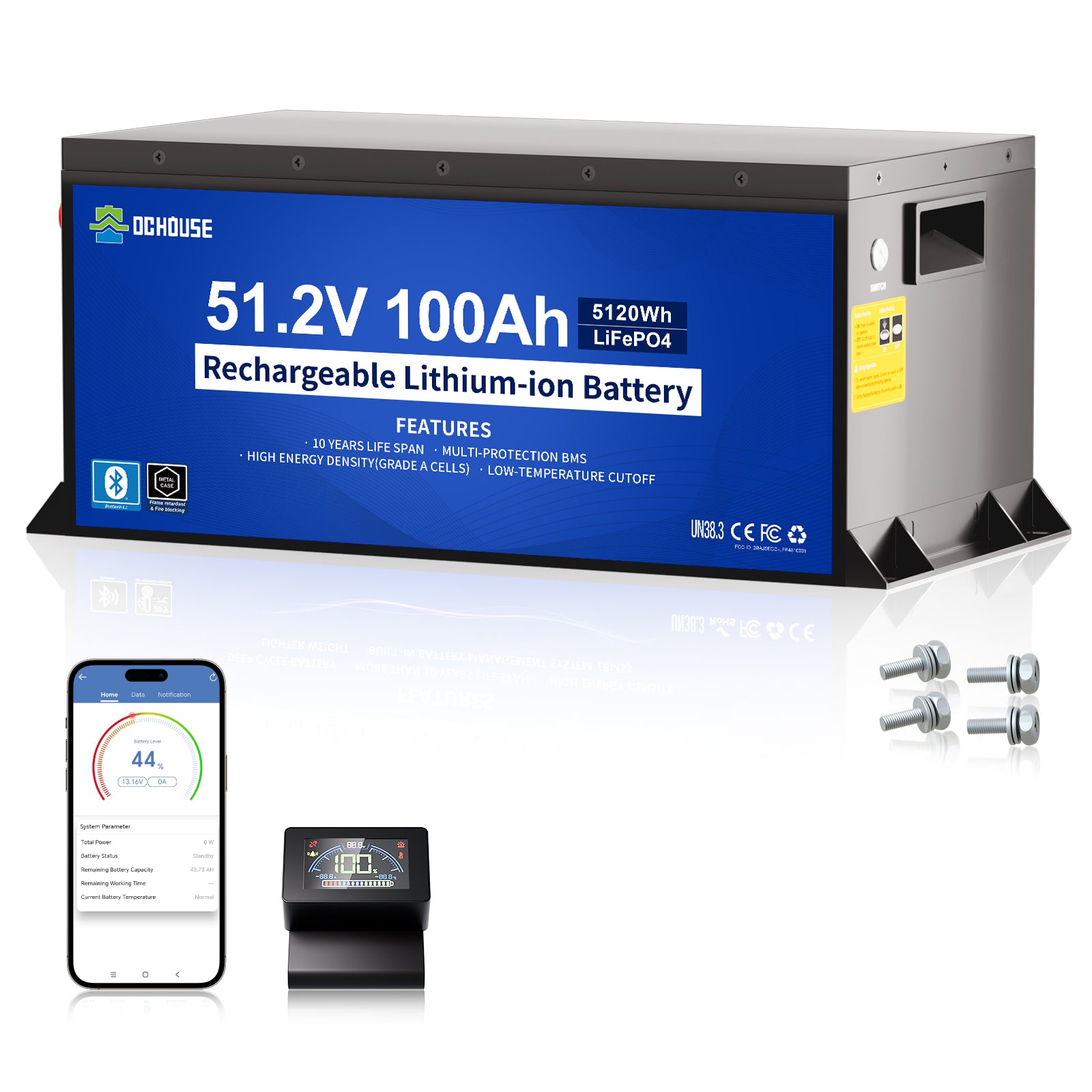 Batterie LiFePO4 48V 100Ah avec boîtier métallique, protection basse température et Bluetooth
