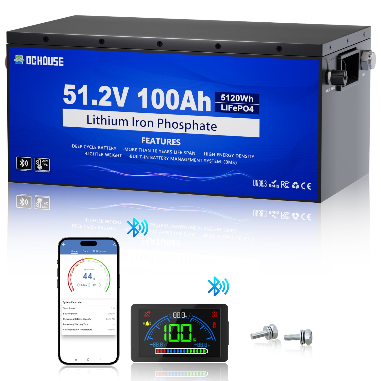 Batterie LiFePO4 48V 100Ah avec boîtier métallique, protection basse température et Bluetooth