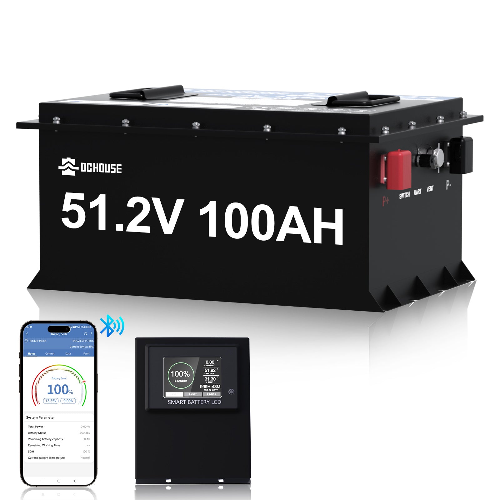 Batterie LiFePO4 48V 100Ah boîtier métal avec Bluetooth et écran pour voiturette de golf