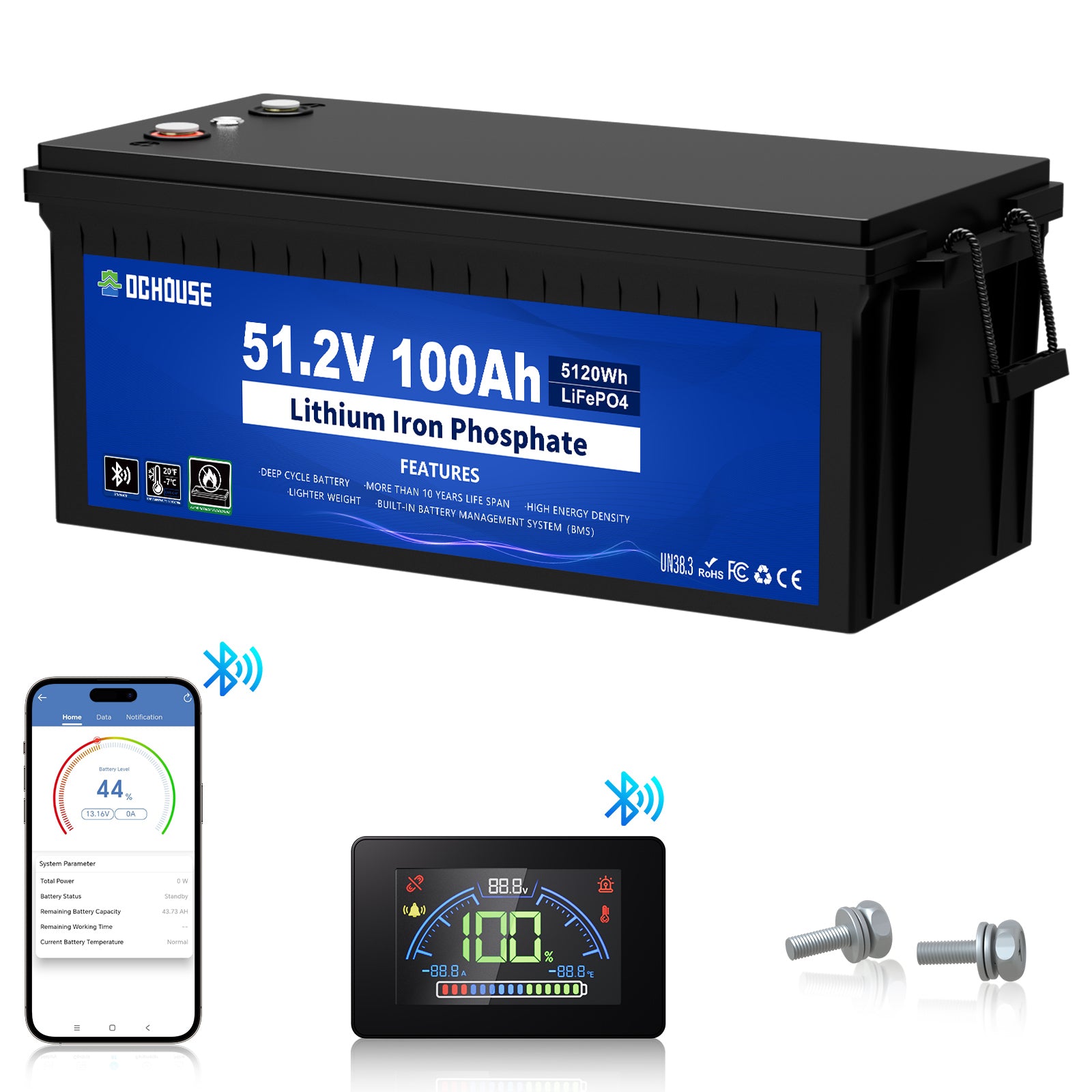 Batterie LiFePO4 48V 100Ah avec protection basse température et Bluetooth