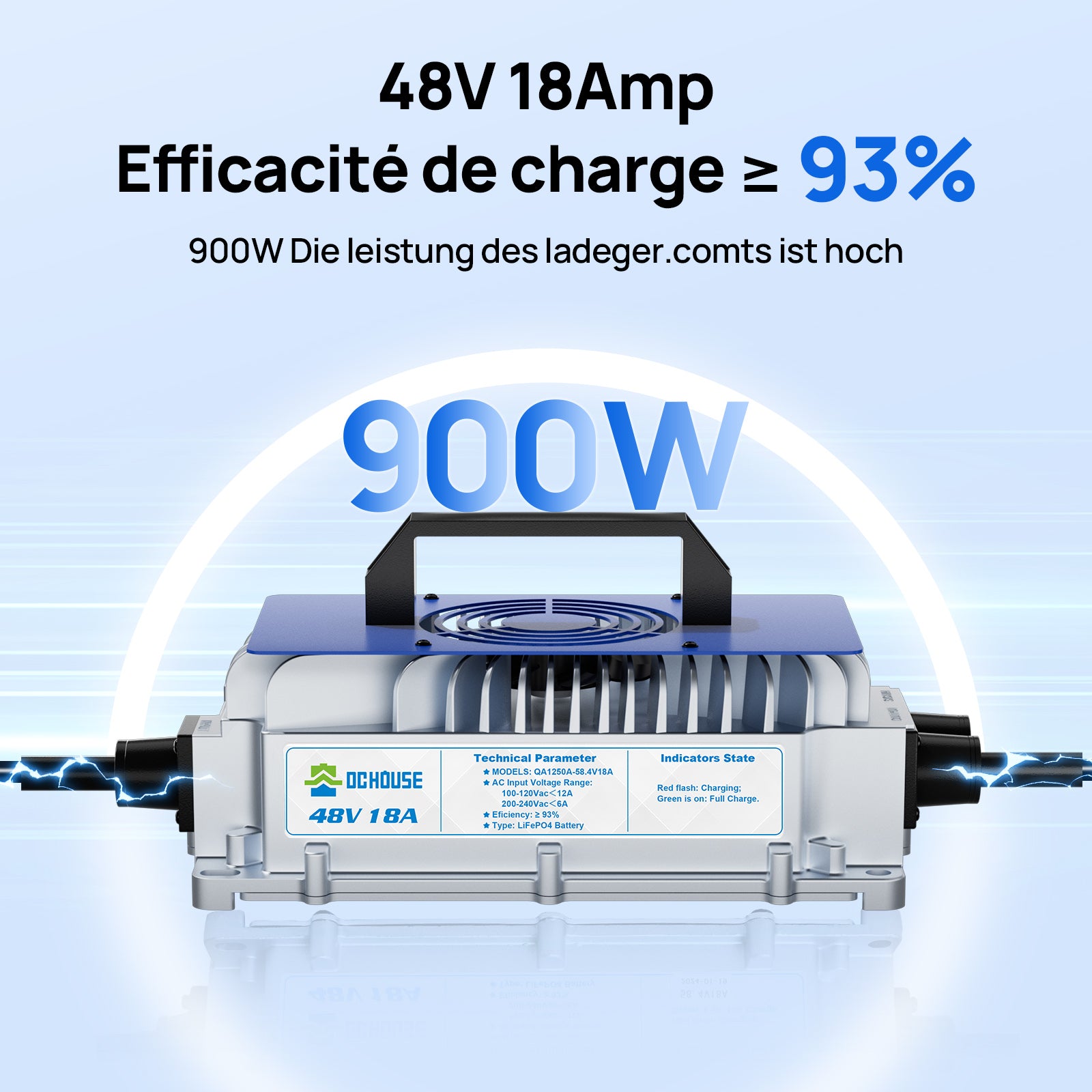 48V 18A Chargeur portable AC-DC LiFePO4