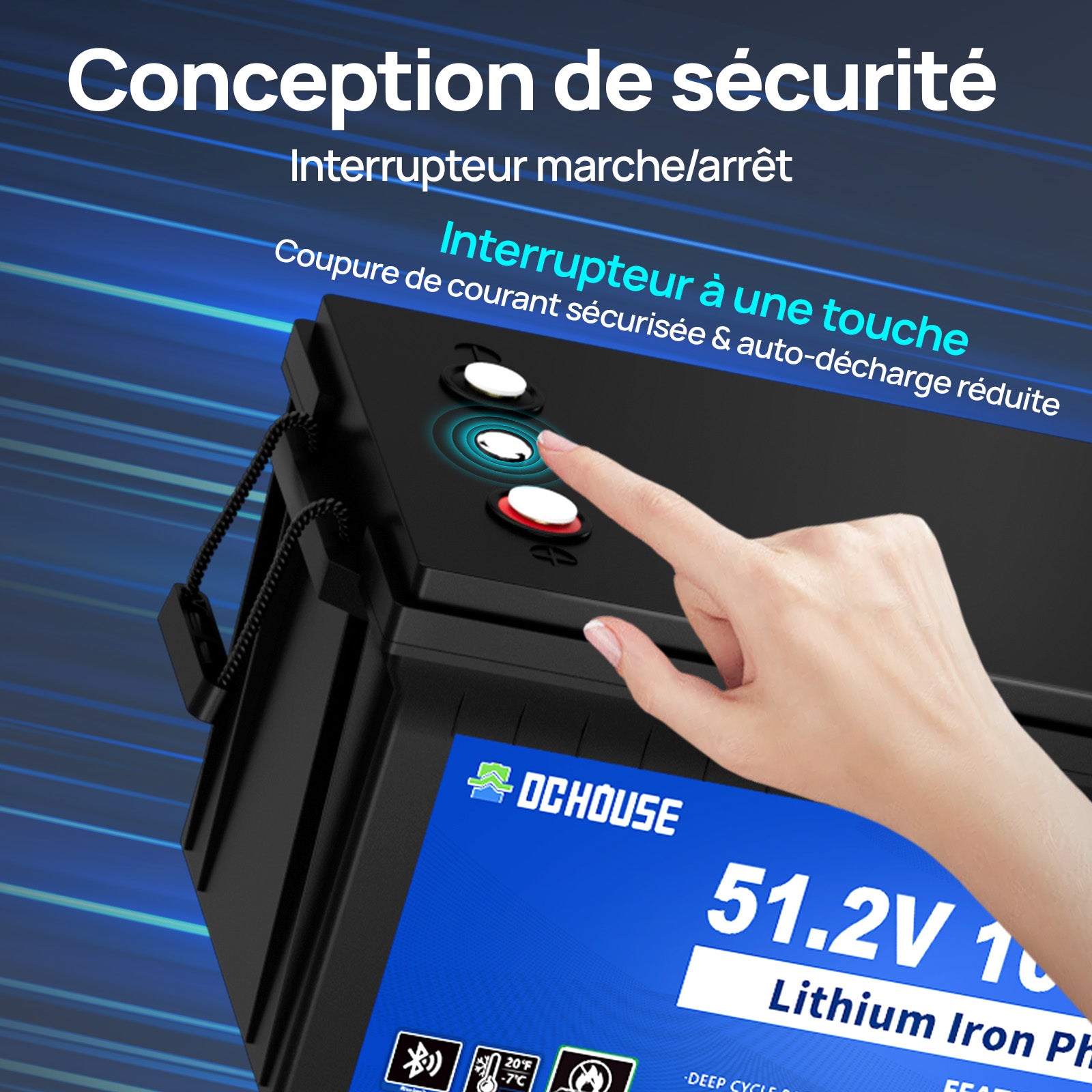 Batterie LiFePO4 48V 100Ah avec protection basse température, Bluetooth et chargeur inclus