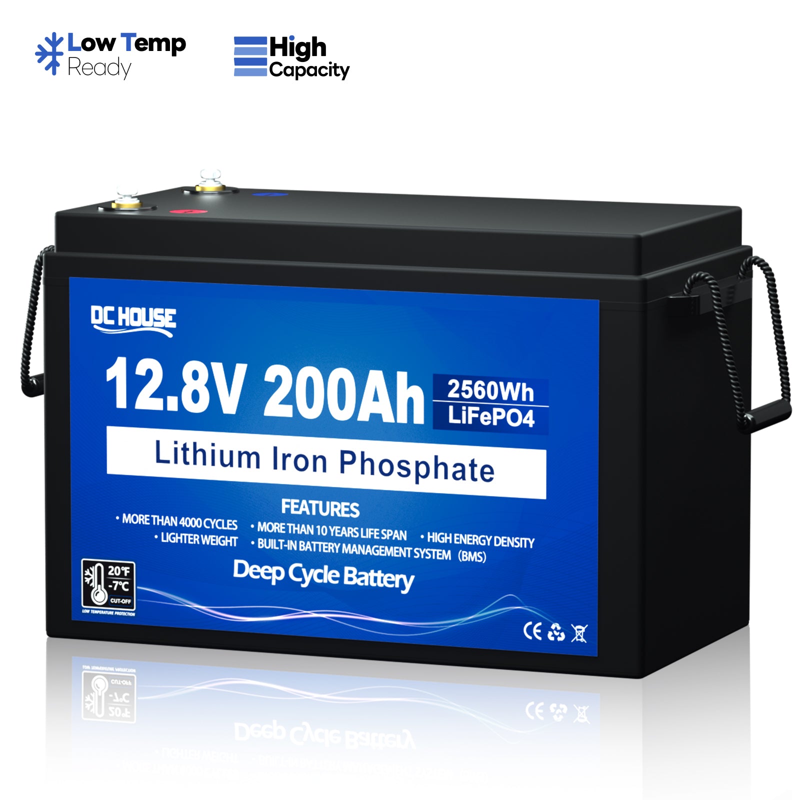 Batterie LiFePO4 12V 200Ah, BMS 200A, protection contre les basses températures