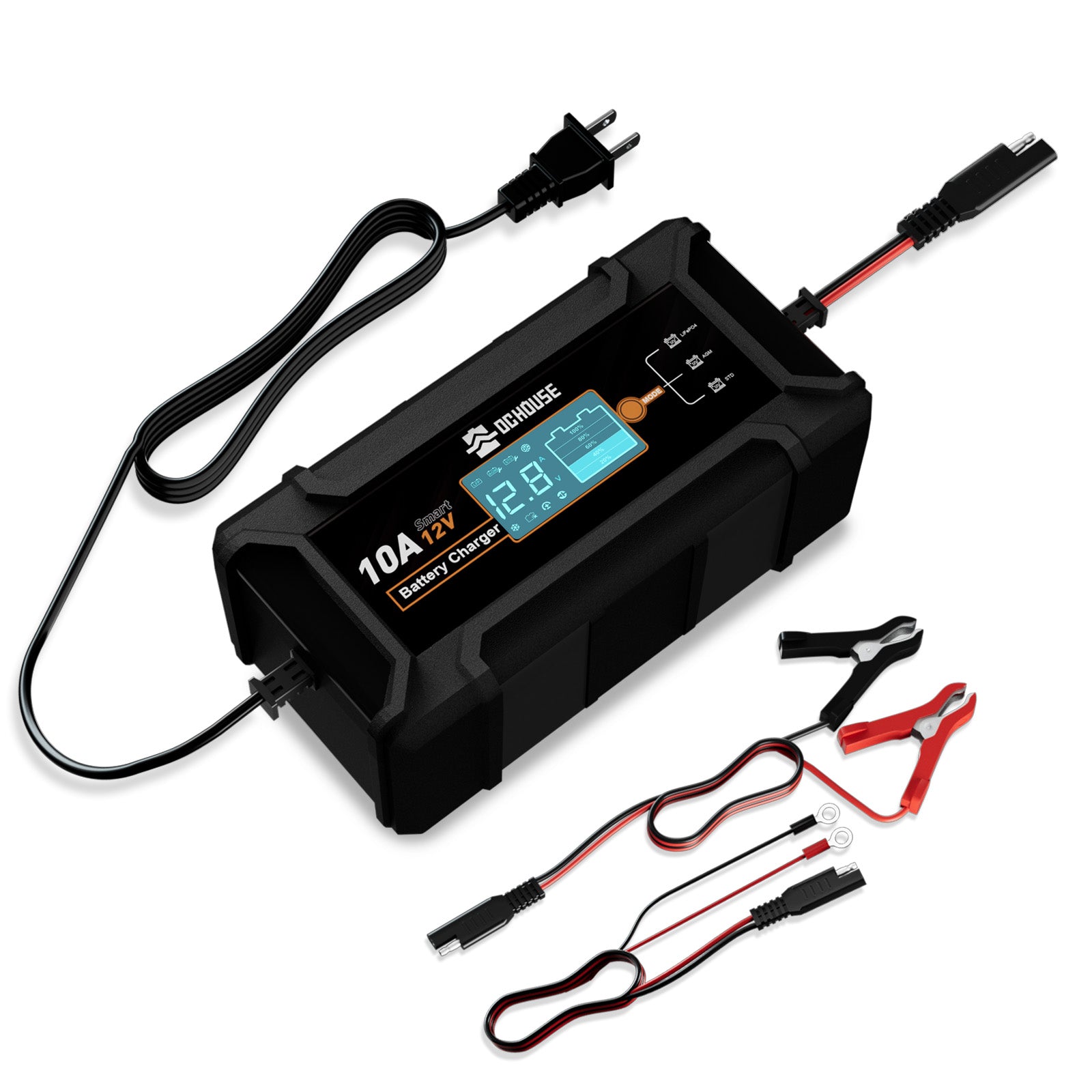 Chargeur 12V 10A LCD pour batteries AGM & LiFePO4