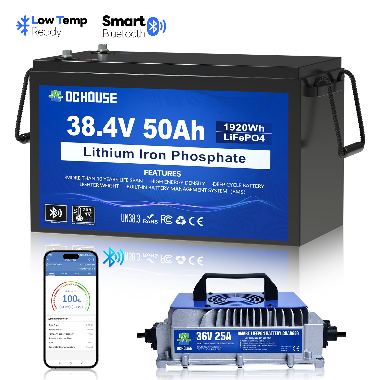 36V 50Ah LiFePO4 Bluetooth