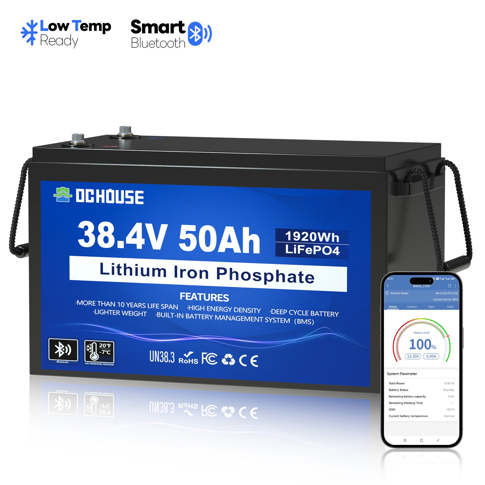 36V 50Ah LiFePO4 Bluetooth