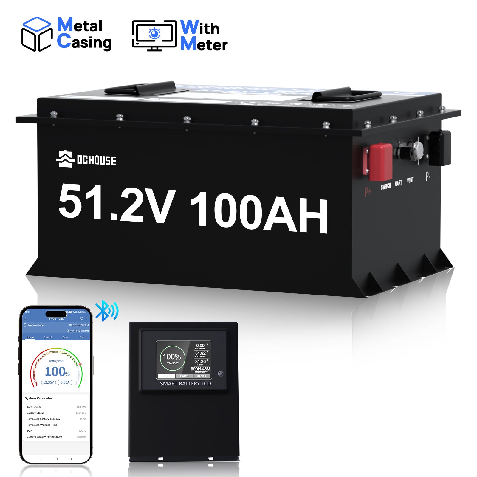48V 100Ah boîtier métal avec Bluetooth