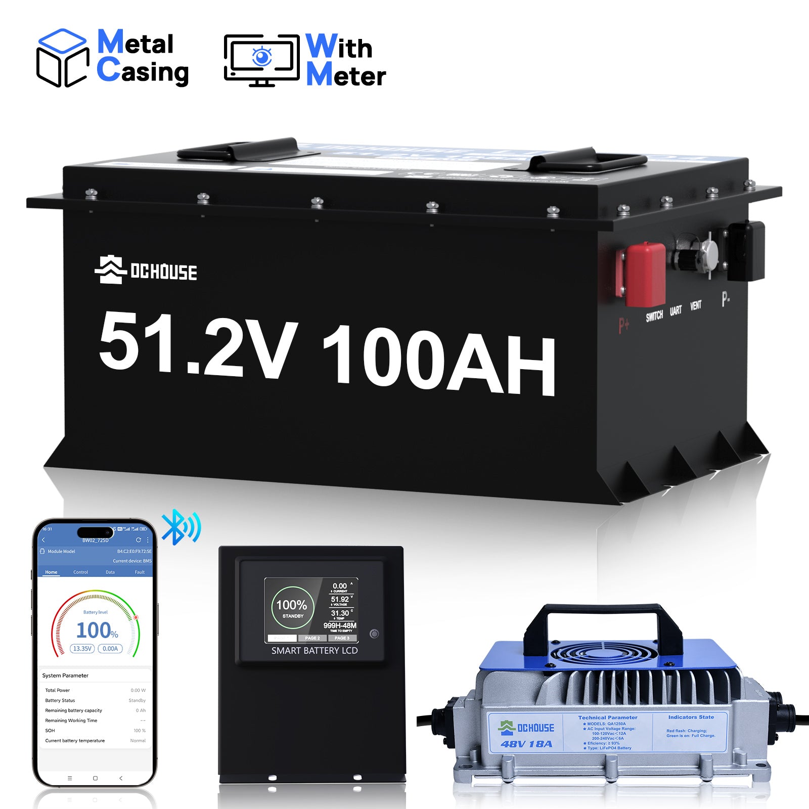 48V 100Ah boîtier métal avec chargeur